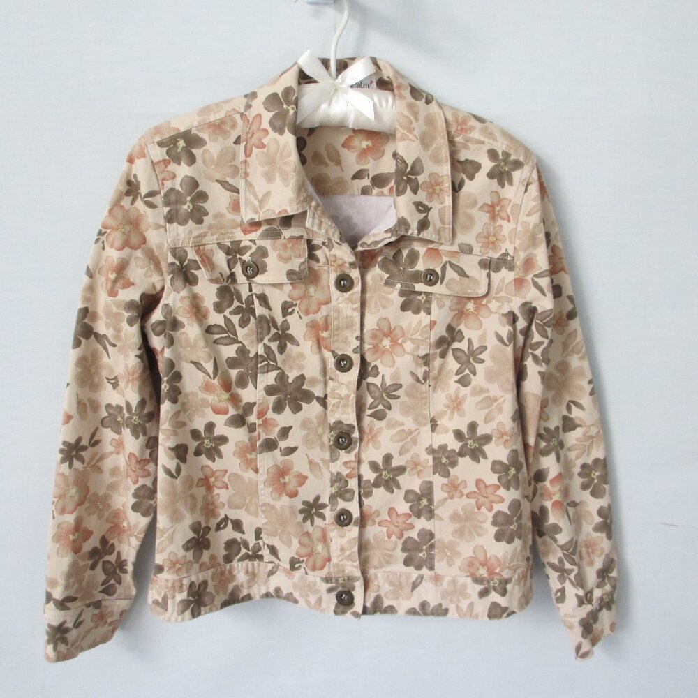 West Palm beige floral cotton blend long sleeve unlined jacket *Sz M*